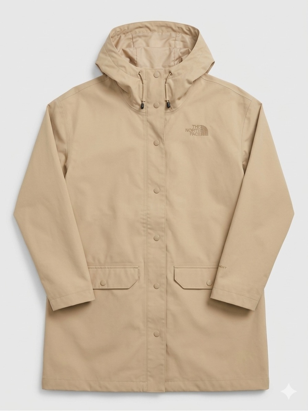 The North Face Woodmont Rain Jacket Womens Medium Tan Khaki Parka Hoodie